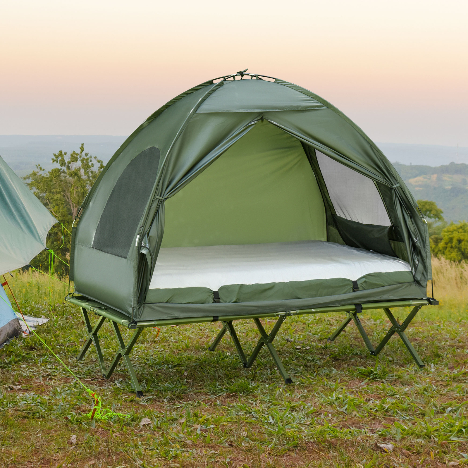 Outsunny Portable Folding Outdoor Elevated Camp Cot Tent Combo Camping Bed