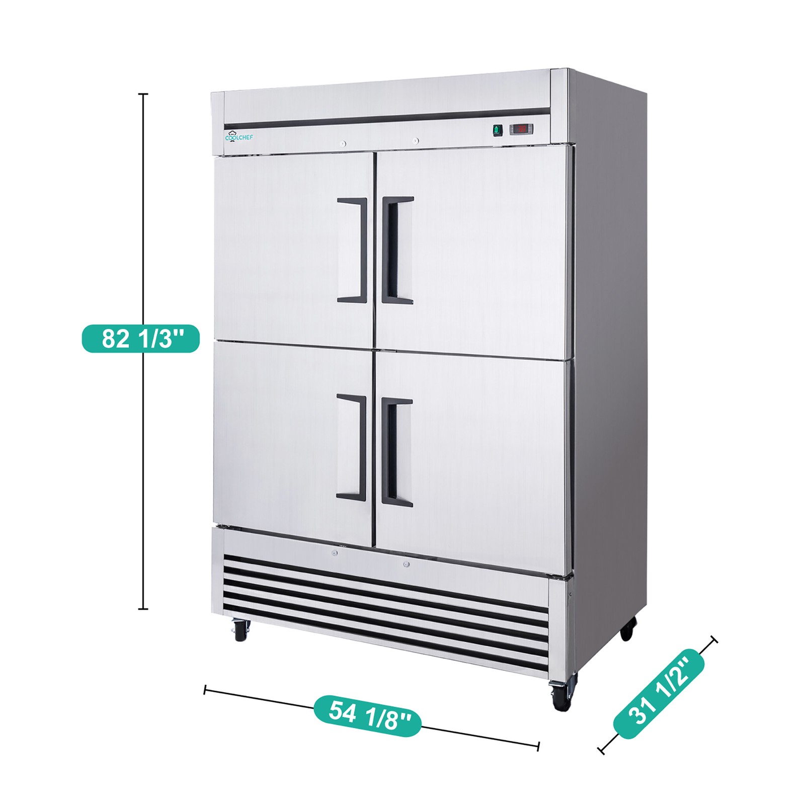 54"Commercial Freezer 49Cu.Ft 4 Door Stainless Steel -8~0℉ Air Cooling 6 Shelves
