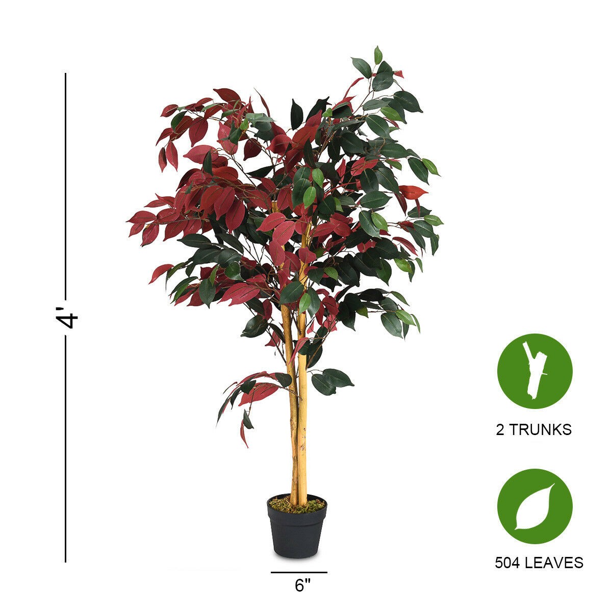 4-Feet Artificial Capensia Bush Red/Green Leaves Indoor-Outdoor Home Décor