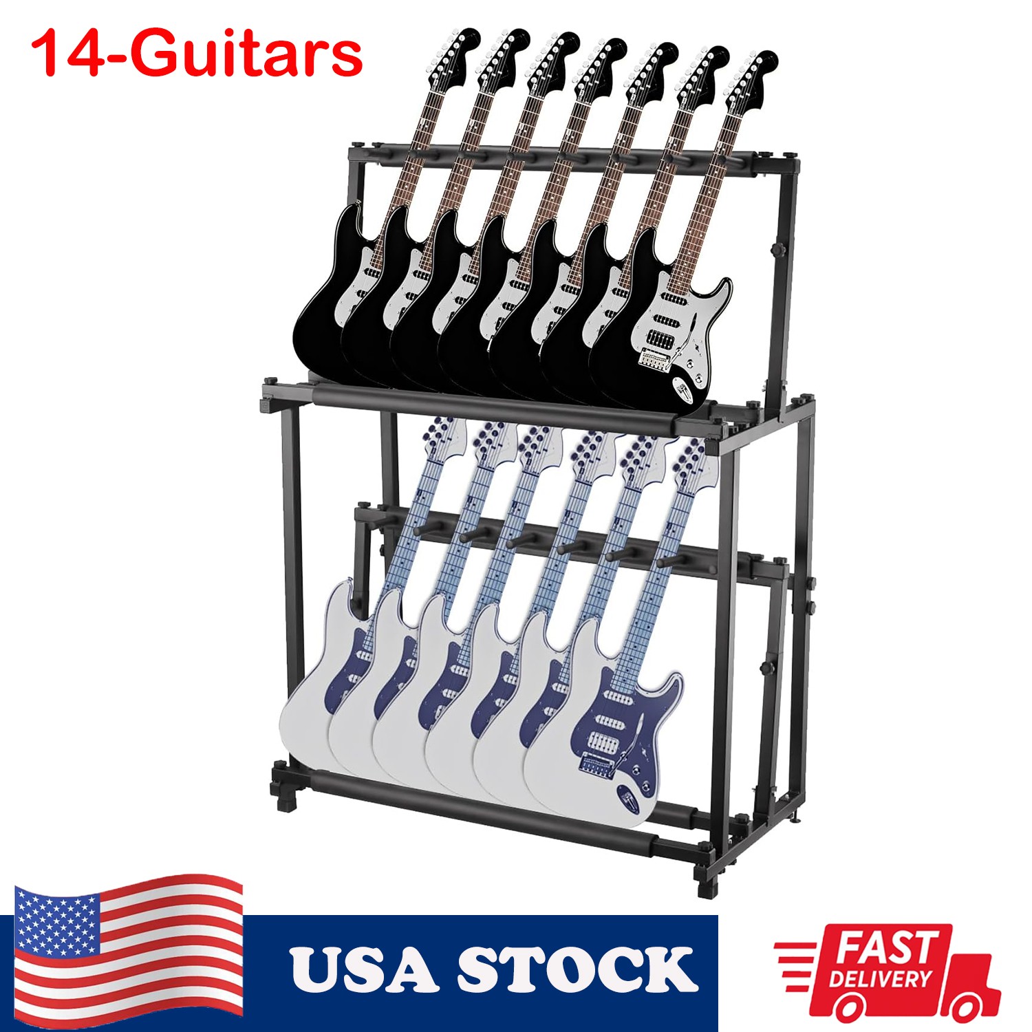 2 Tier Multi Guitar Stand 14 Holder Height Adjustable Guitars Display Rack