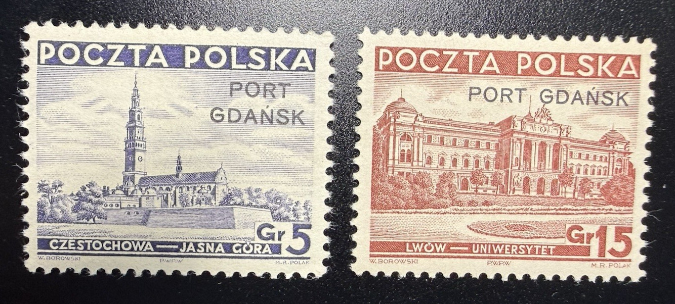 POLAND, PORT GDANSK, DANZIG 1937 Cpl set (2) Scott 1K31-1K32 Mint Hinged*