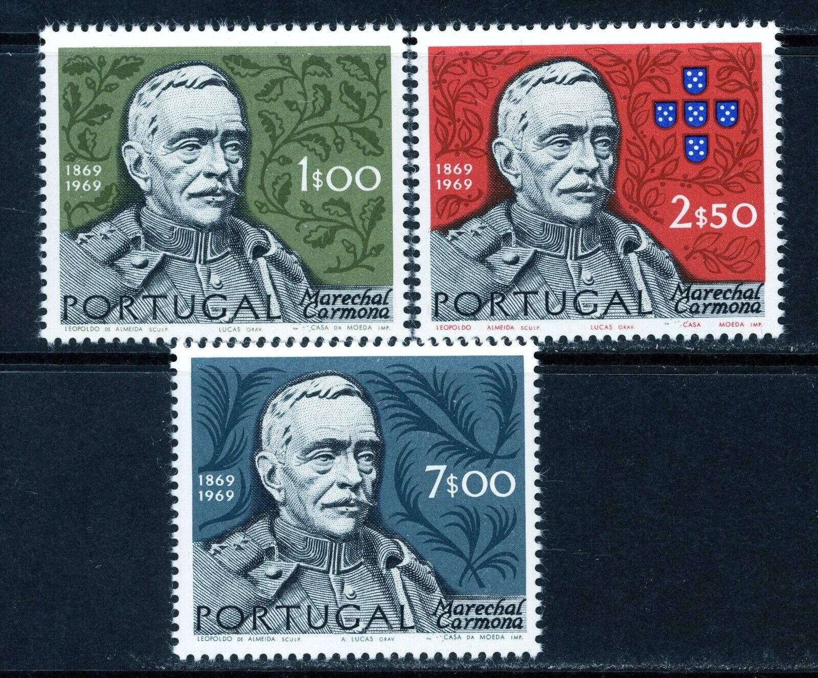 Portugal Scott # 1067 - 1069 1970 Marshall Carmona Set Mint NH Complete