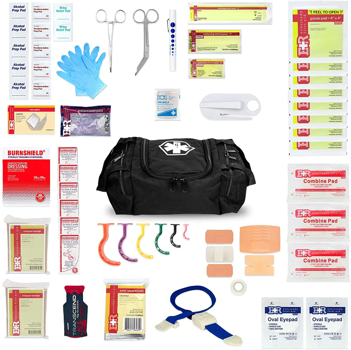 First Responder Fully Stocked Trauma First Aid Kit - 4 Color Bag