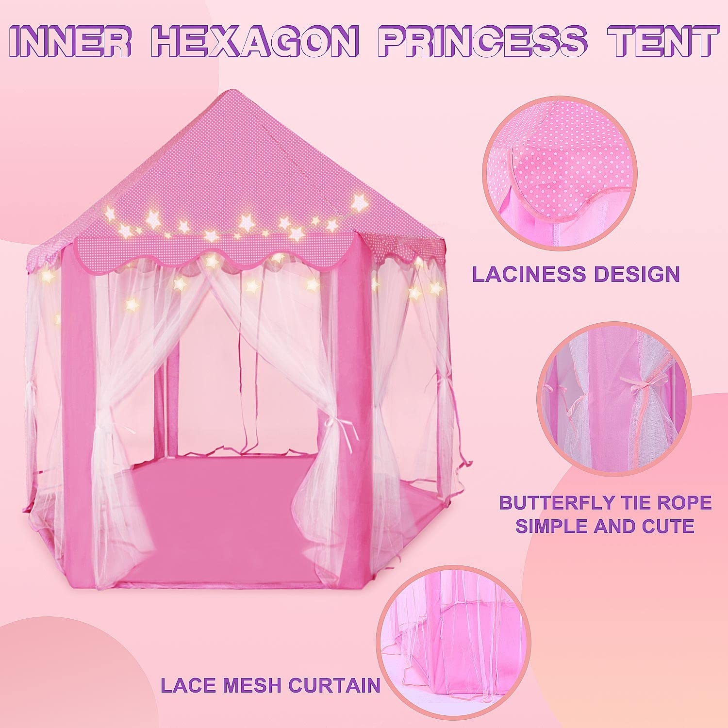 Castillo De Princesas Rosa Con Luces Estrellas Juguetes Para Niñas 3 4 5 6 Años