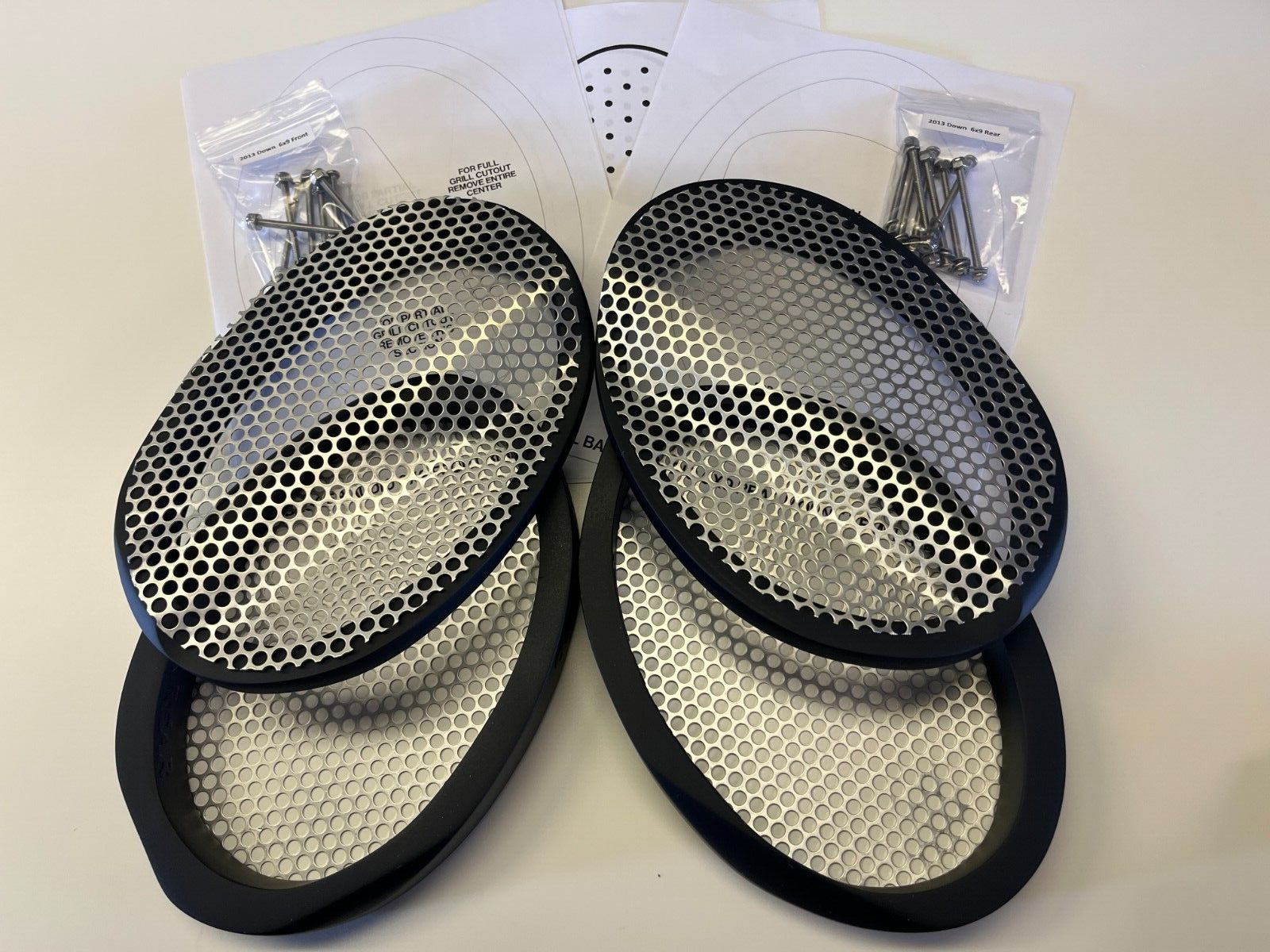 6x9 Quad Harley Saddlebag Speaker Mounting Ring Adapters w/GRILLS 1994-2013