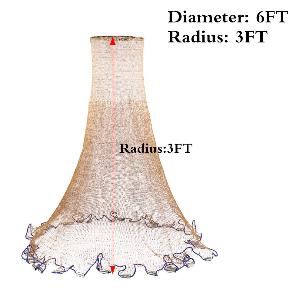 Hand Cast Fishing Net Easy Throw Bait Strong Tire Line Mesh w/ Sinker 8/12/16FT