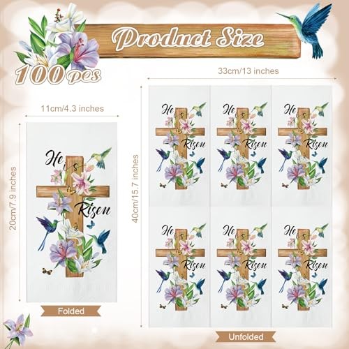 100 Pcs He Is Risen Napkins Bulk Spring Easter Dinner Napkins Jesus Cross