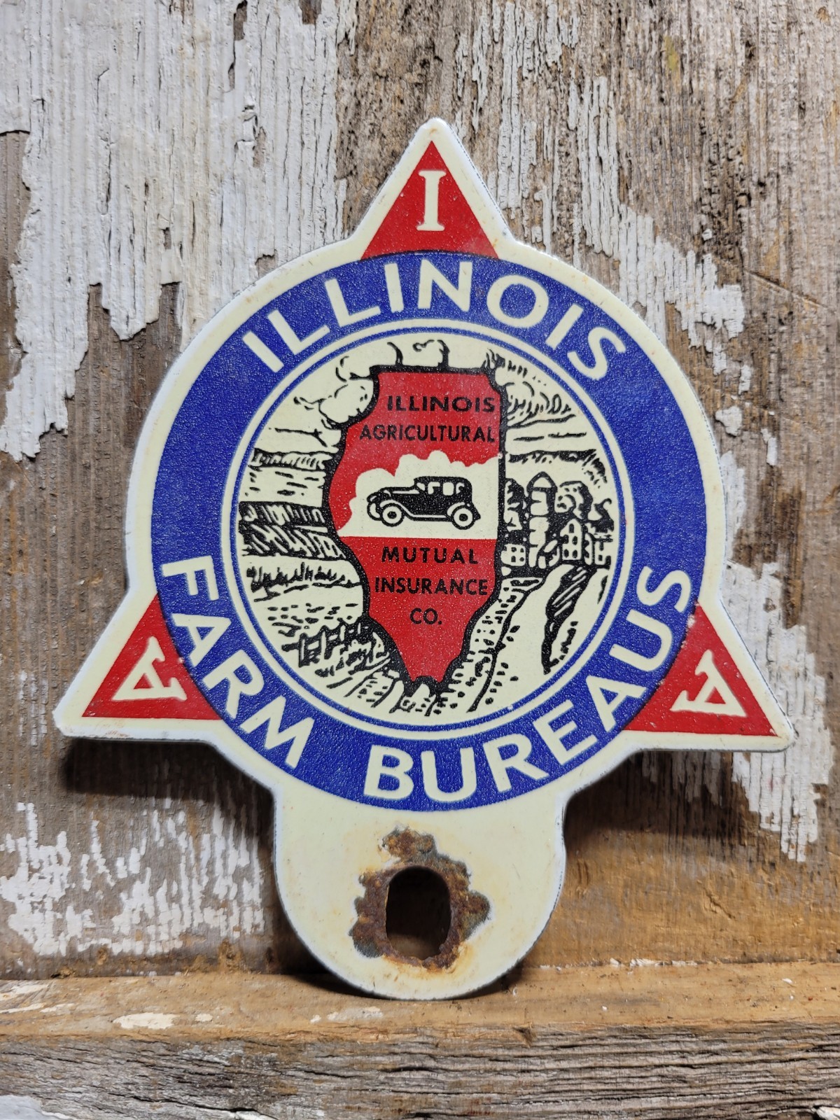 VINTAGE FARM BUREAU PORCELAIN SIGN OLD ILLINOIS FARMING FARMER FARM TAG TOPPER