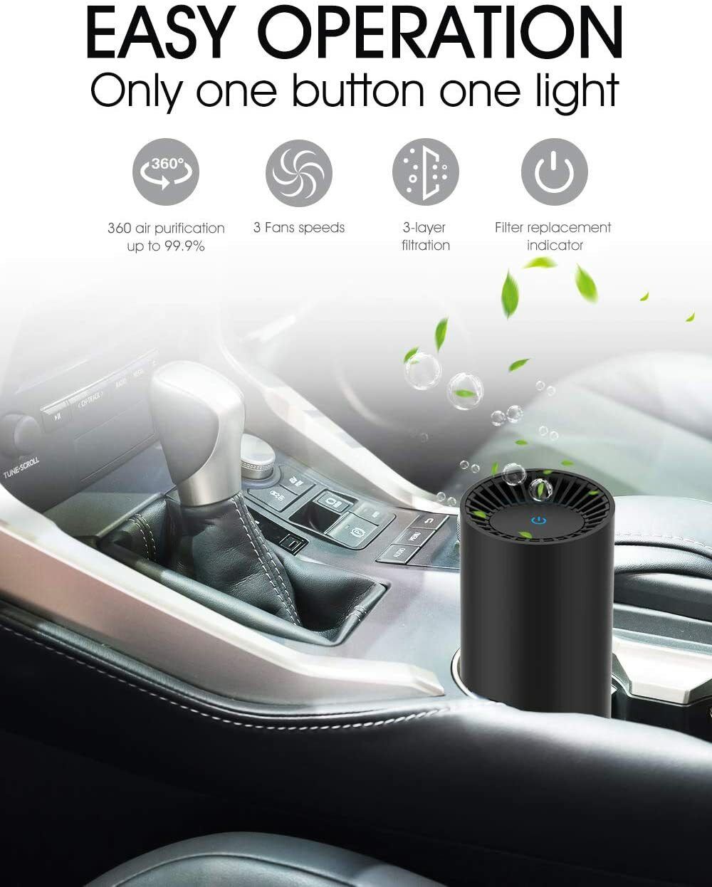 Air Cleaner for Car Office Bedroom Smoke,Dust Odor Eliminator,HEPA Air Purifier