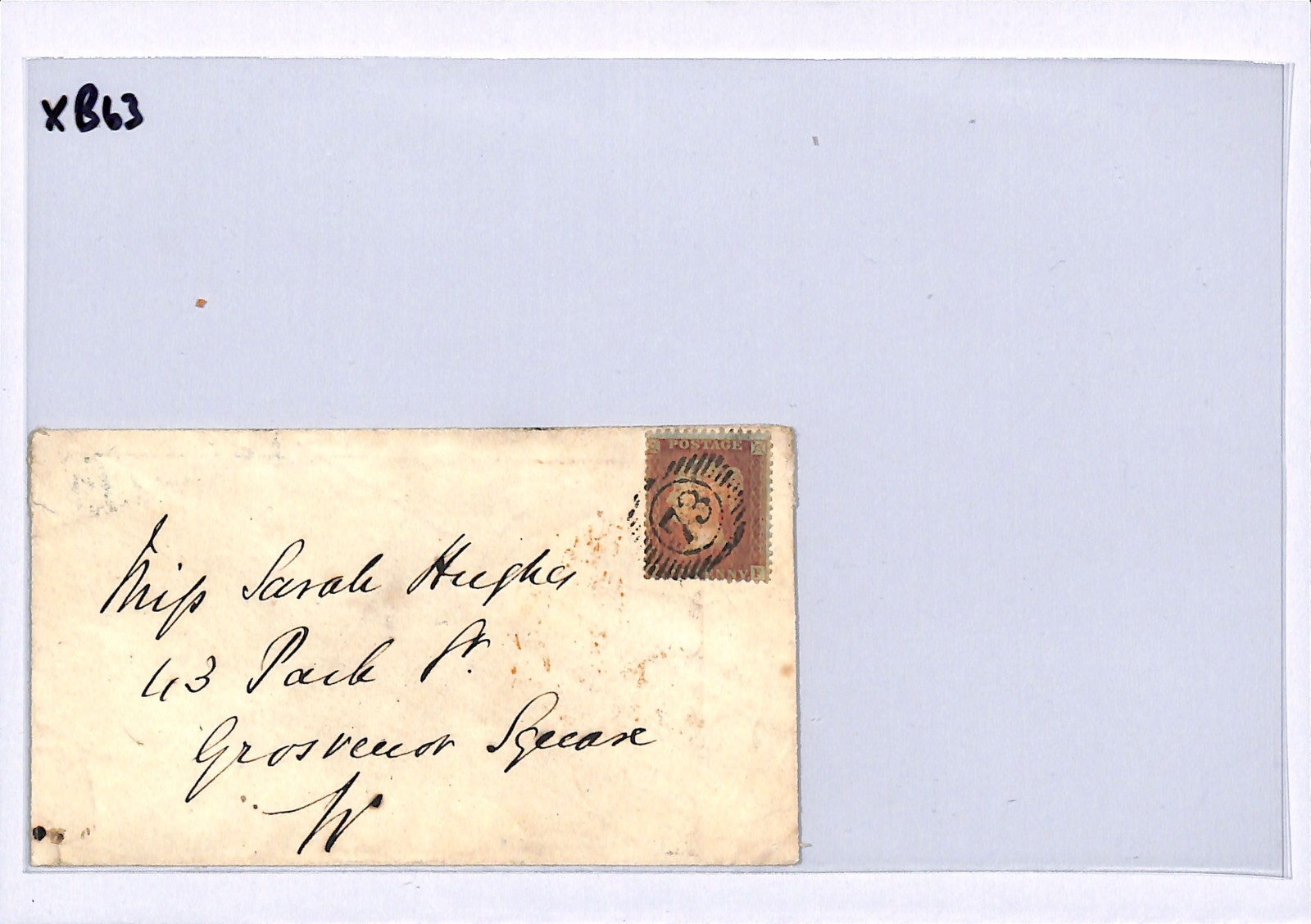 GB QV SG.32 Cover 1d Brown-Rose Cornhill 1857 London *73* District Numeral XB63