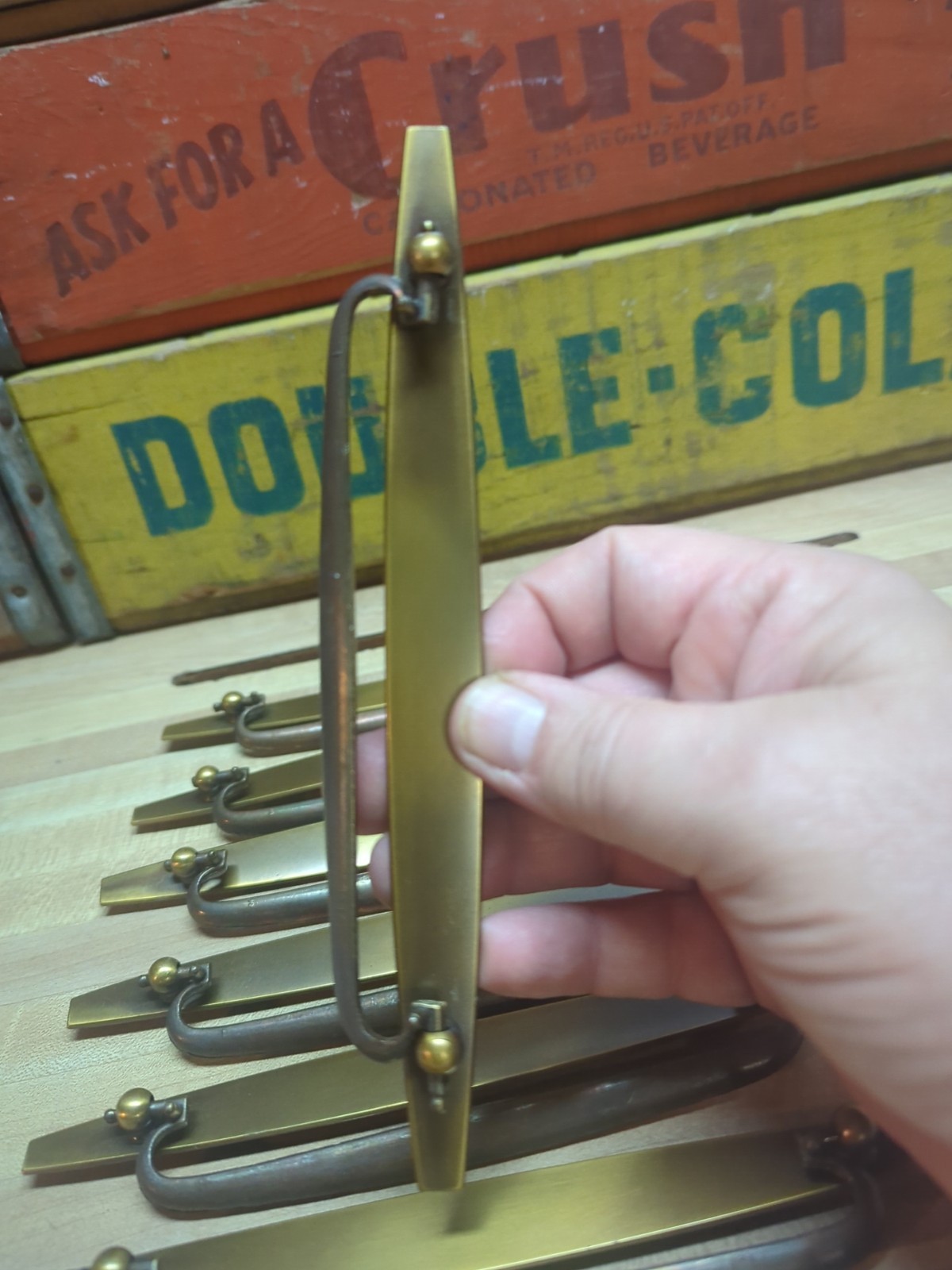 Lot of 8 Vintage Burnished Brass Drawer Pulls, 7.625" Long