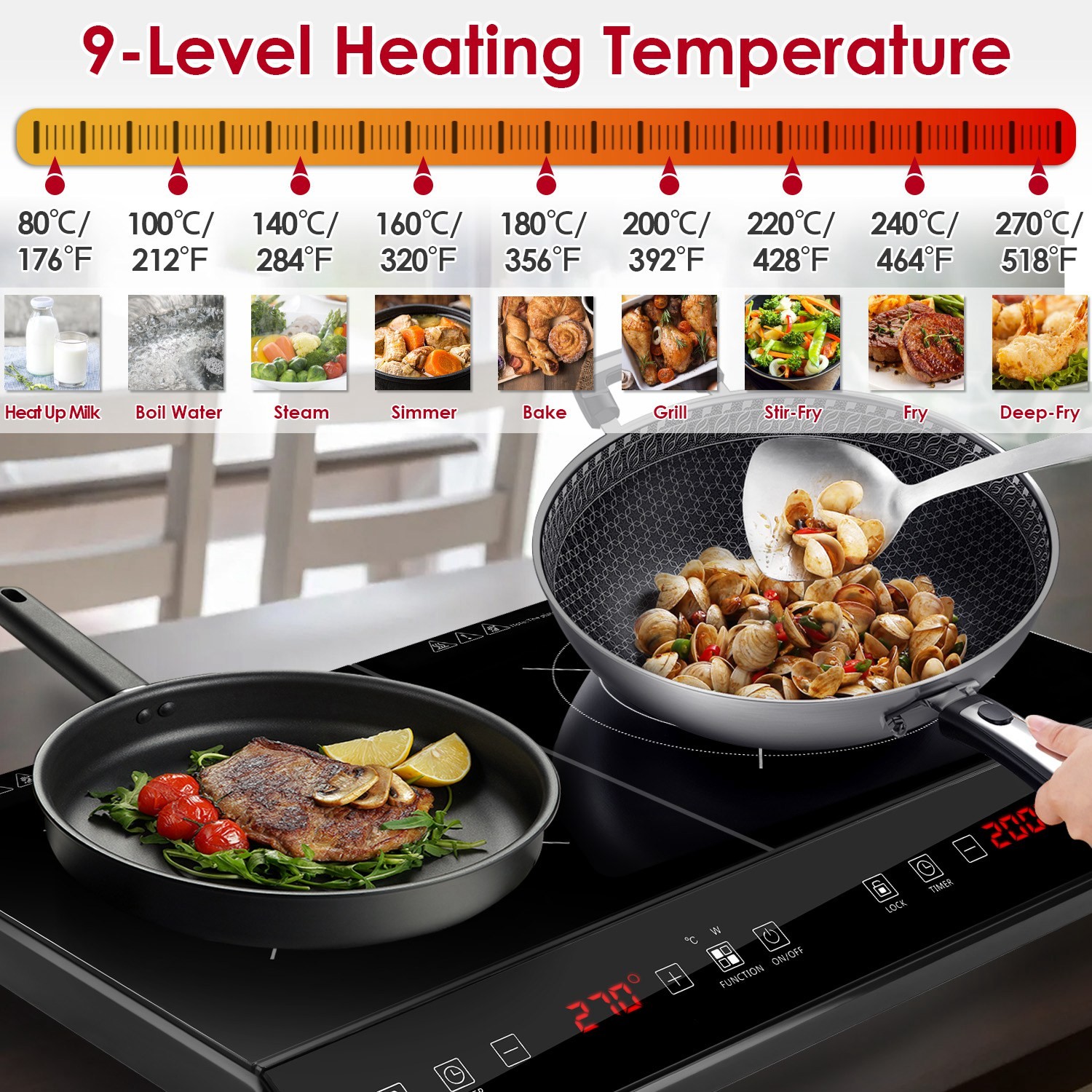 4000W Electric Dual Burner Induction Cooktop Double Induction Cooker Hot Plate