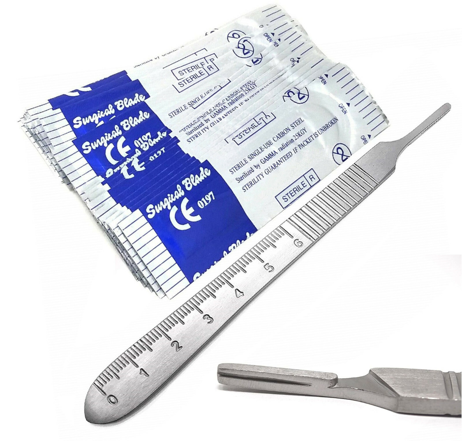 1 Scalpel Knife Handle #3 + 100 Pcs Sterile Surgical Blades #10 #11 #12 #15 #15C