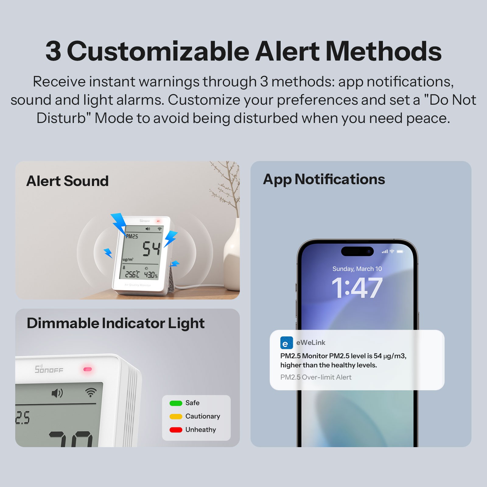 SONOFF Matter Over Wi-Fi Air Quality Monitor Indoor PM2.5 PM10 4-in-1 Monitoring