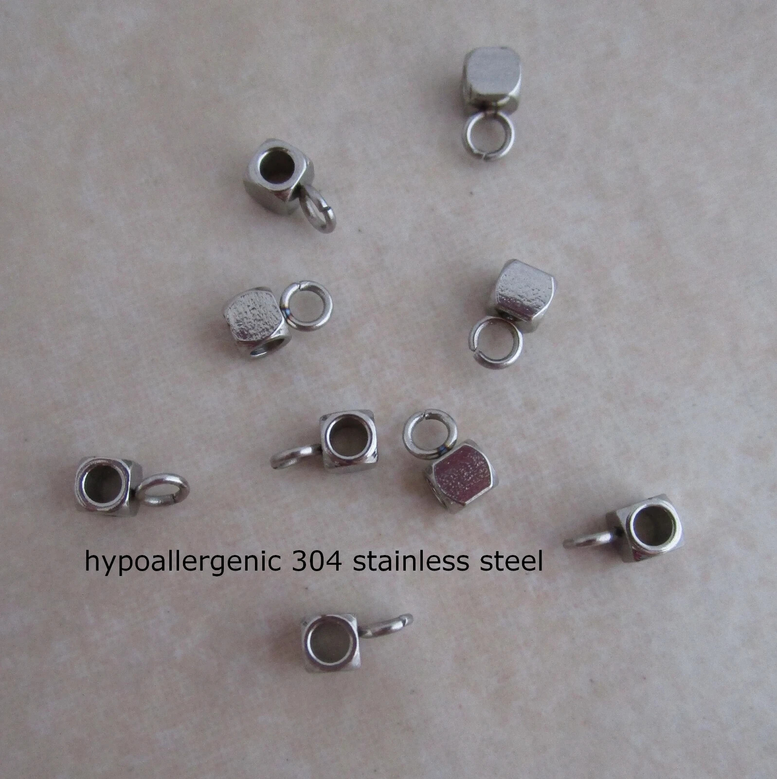 12 stainless steel bead bail 3mm cube hangers hypoallergenic