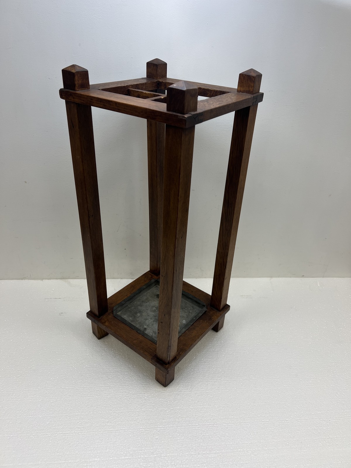 Antique Arts & Crafts Umbrella Stand Metal Drip Tray vintage mission wood sikes