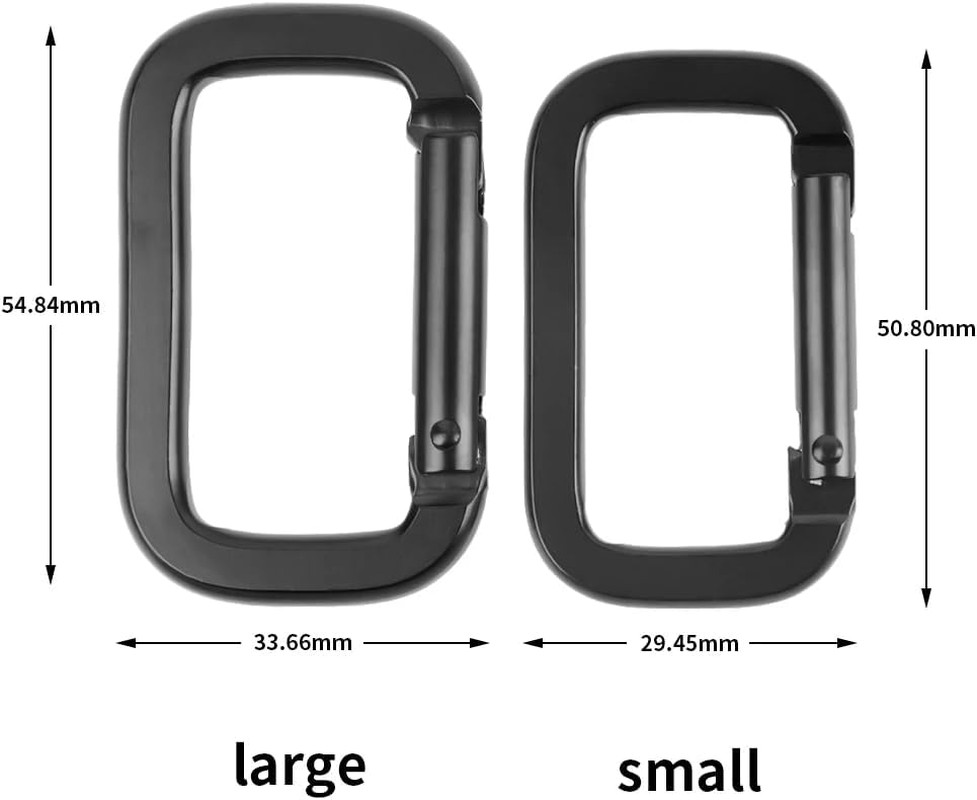6 Pack Rectangle Carabiner with Black Key Rings Carabiner Clips D Ring Spring Sn