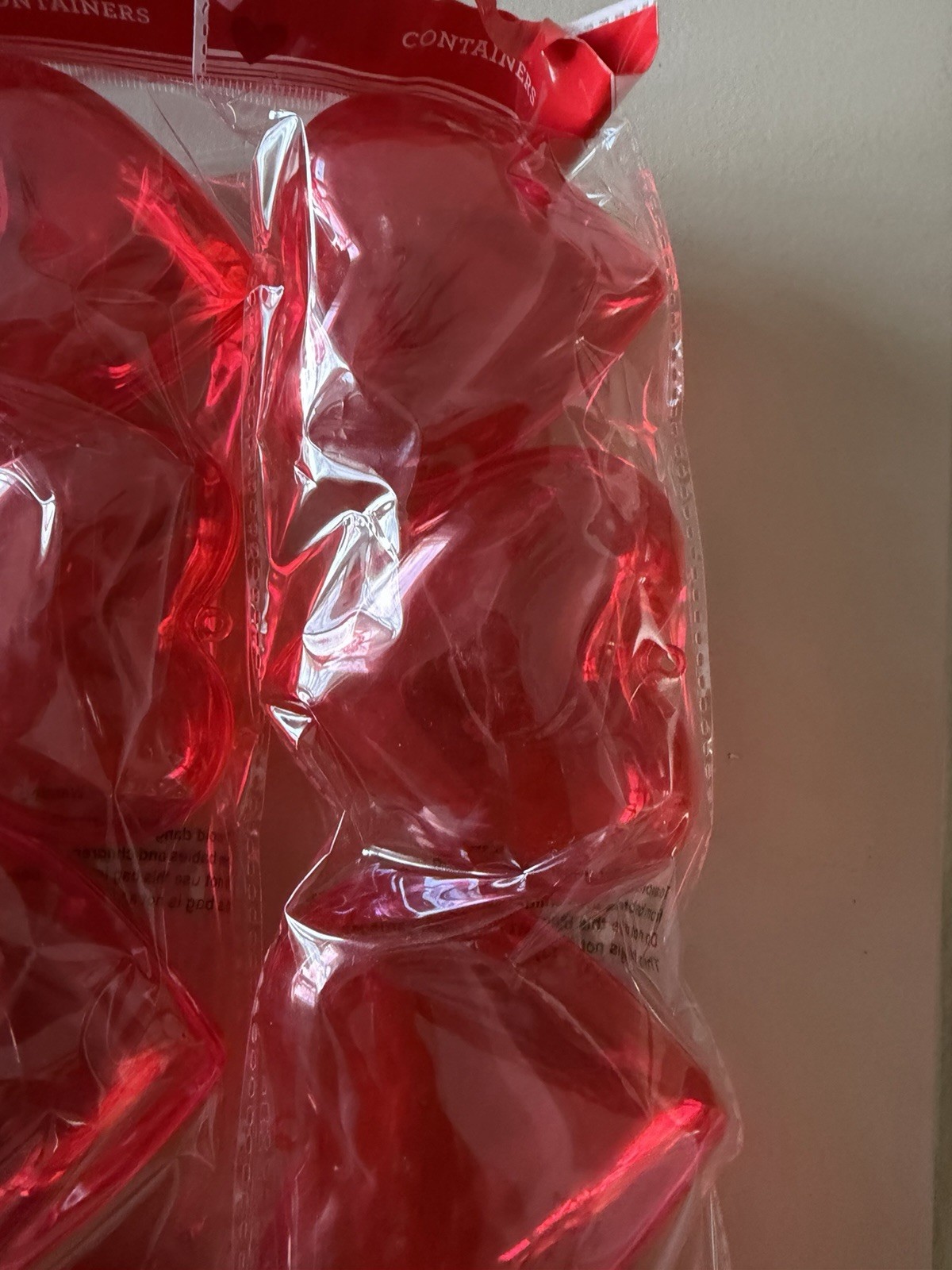 Heart Shaped Clear Red Plastic Containers w/tags 4 Pcs Party Supplies New