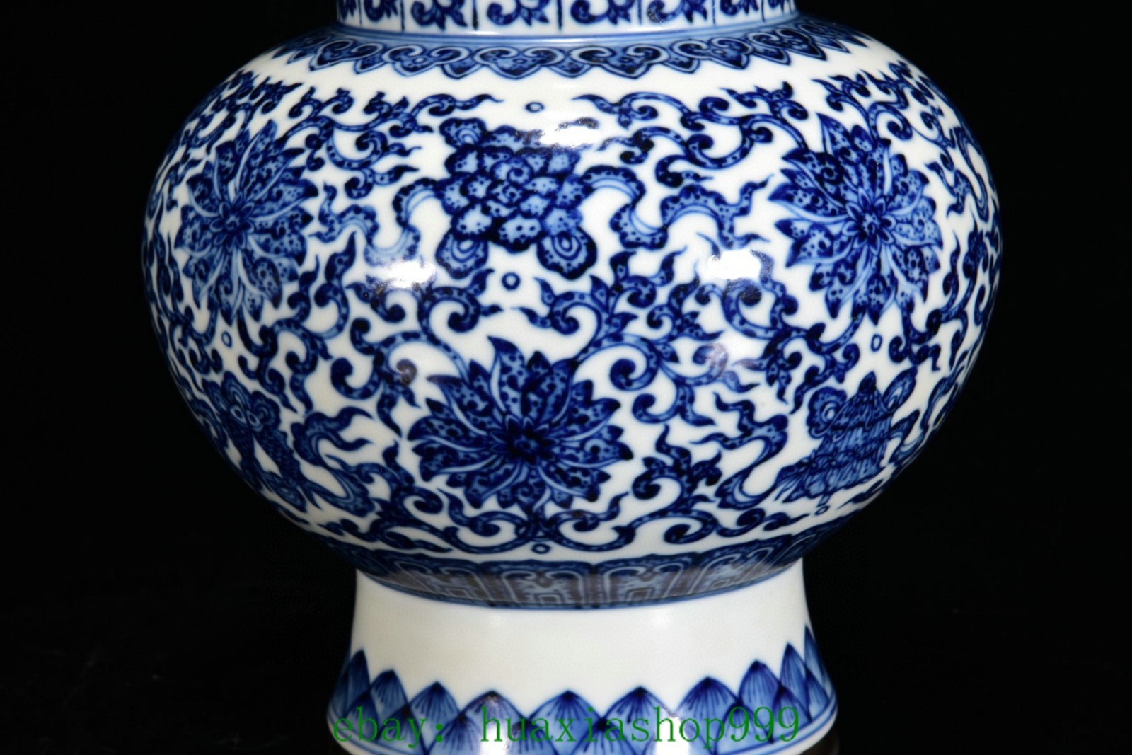 11.4"Old Qianlong Marked Blue White Porcelain Lotus Flower Pattern Bottle Vase