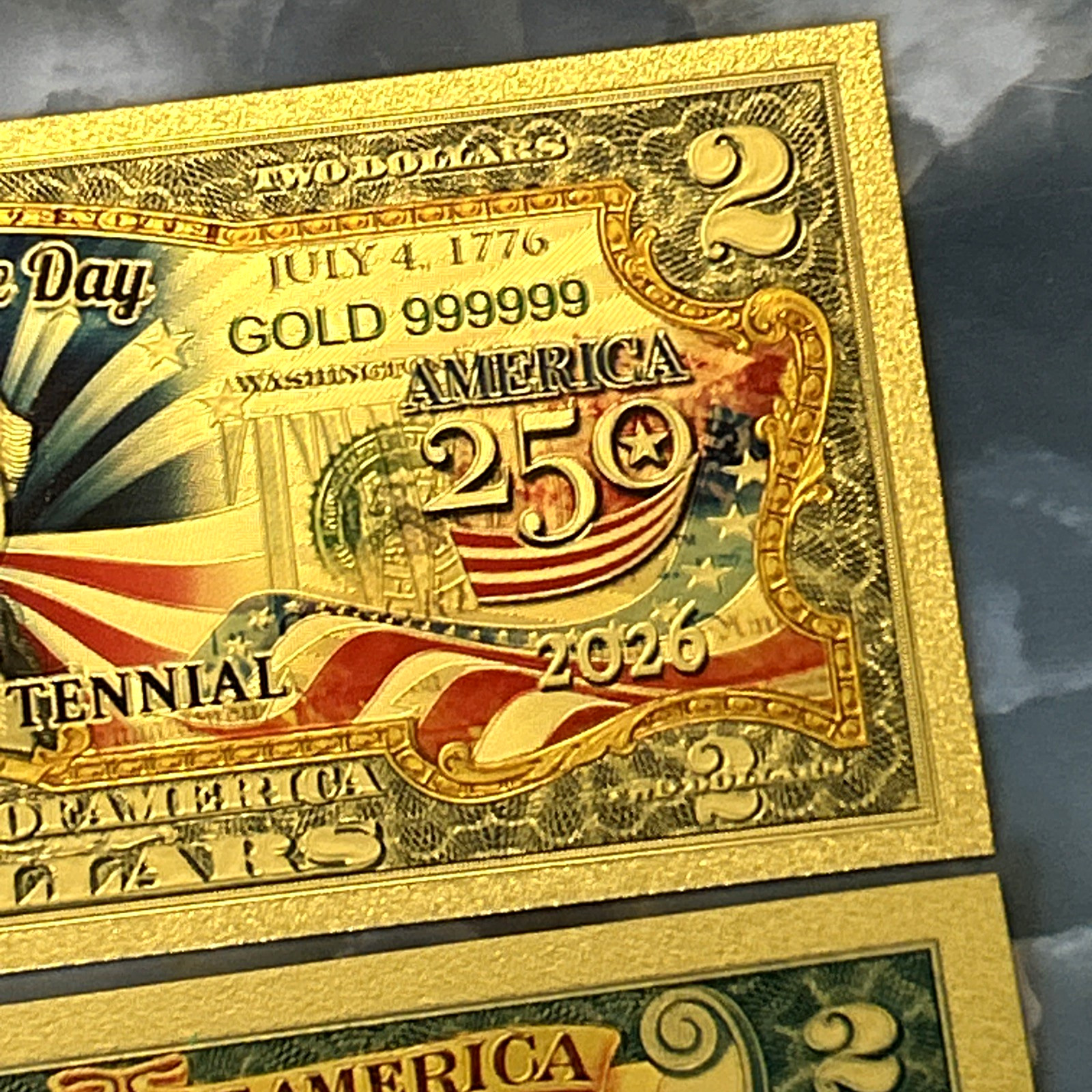 USA 250th Anniversary $2 Banknote 24K GOLD Plated Foil Rep. Collection Bill