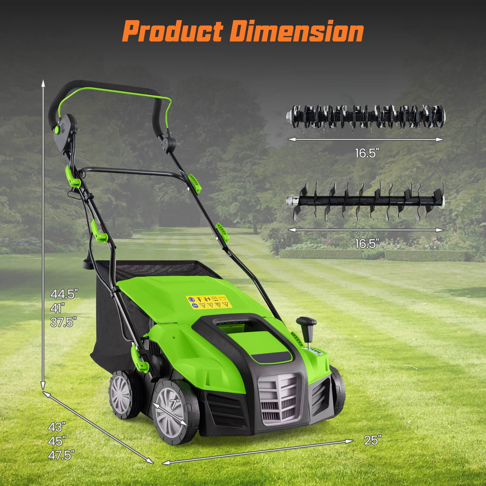 16-Inch Electric Dethatcher & Scarifier 15A 2-In-1 Lawn Dethatcher