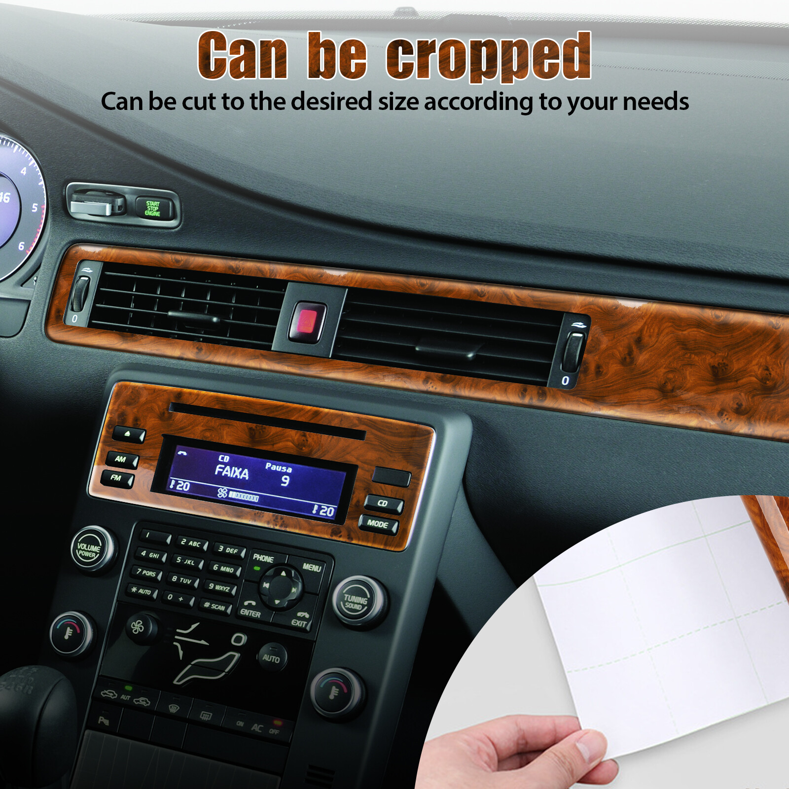 Car Interior Wood Grain Textured Glossy Vinyl Wrap Sticker DIY Decal Sheet Film