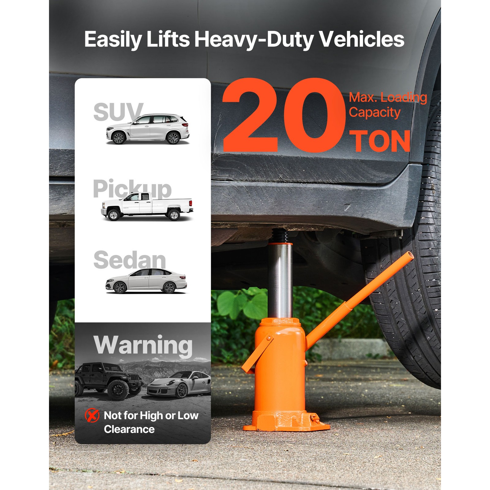 Uimoso Hydraulic Bottle Jack 20 Ton (44092 lbs) High Lift for Vehicle Repairs