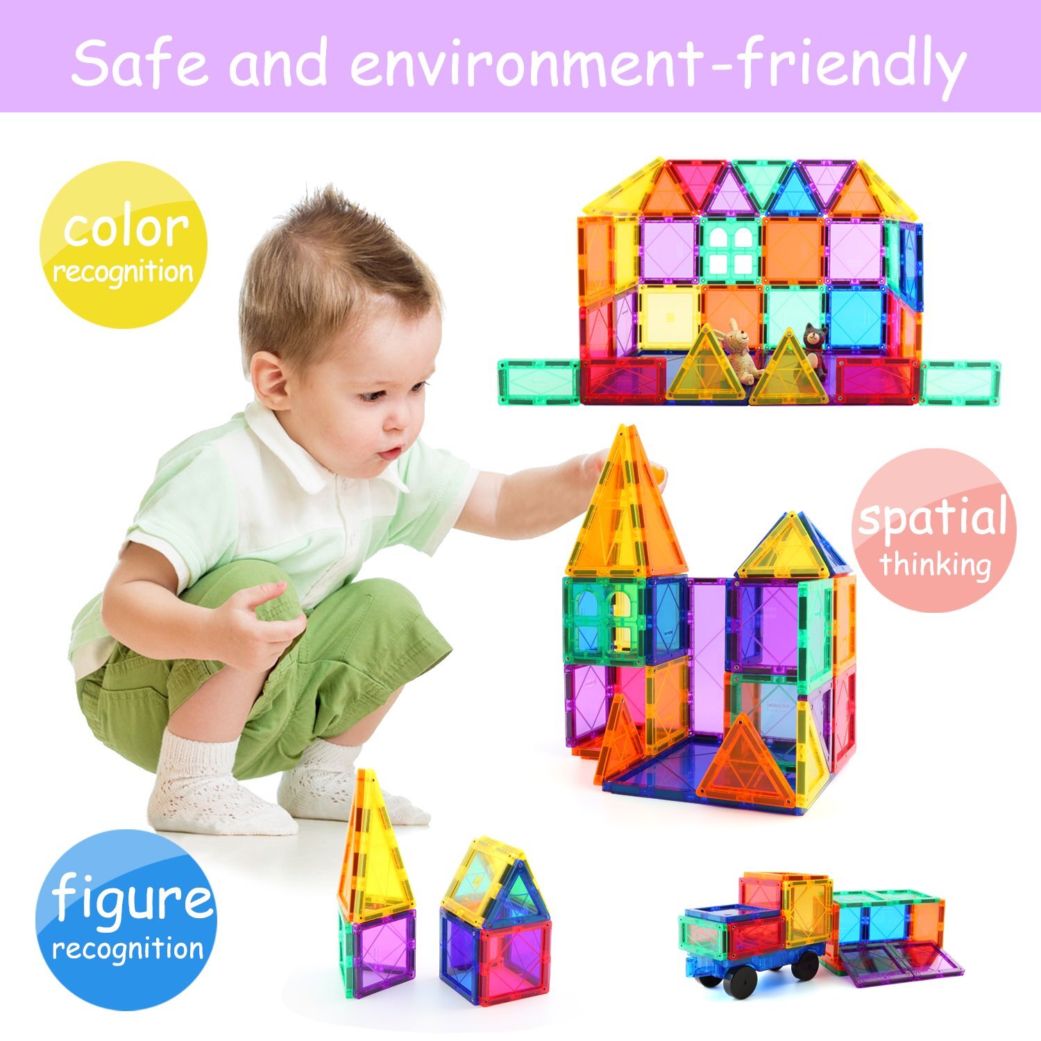100 Pcs Magna Tiles Clear Colors Magnetic Building Toy Magnet Blocks Kids 3D