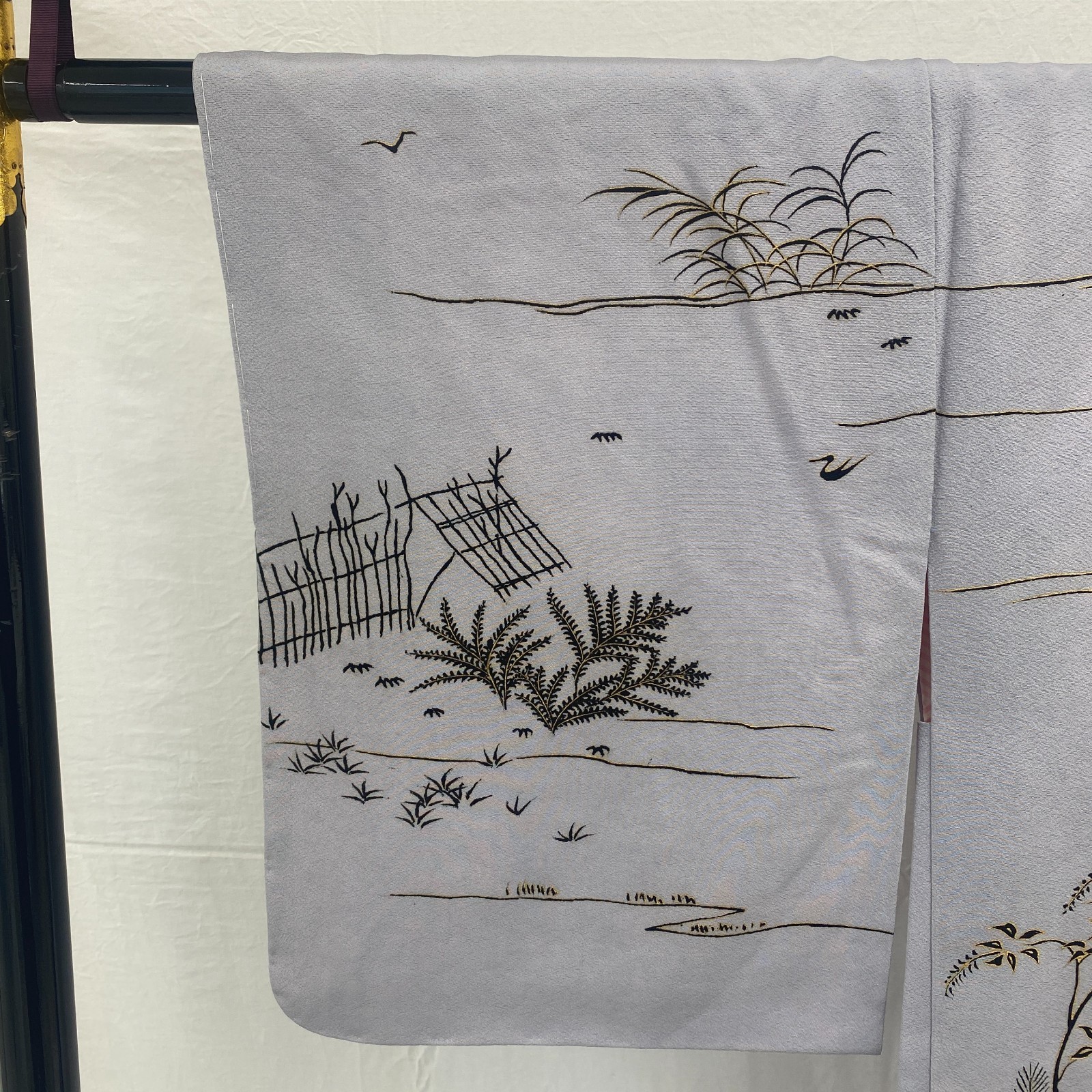 Japanese Vintage Kimono Haori Jacket Polyester Gray Traditional Authentic 35 in