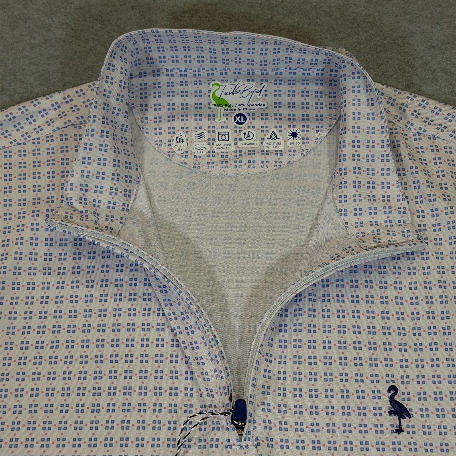 TailorByrd Performance 1/4 Zip Pullover Men's XL White Geo Print Active/Golf NWT