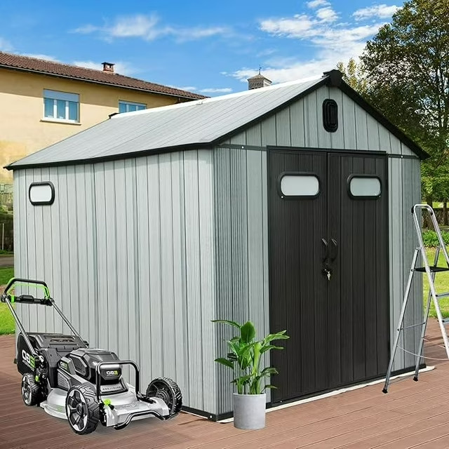 Domi 8'X8' Outdoor Resin Storage Shed,Plastic Garden Shed w/Lockable Door