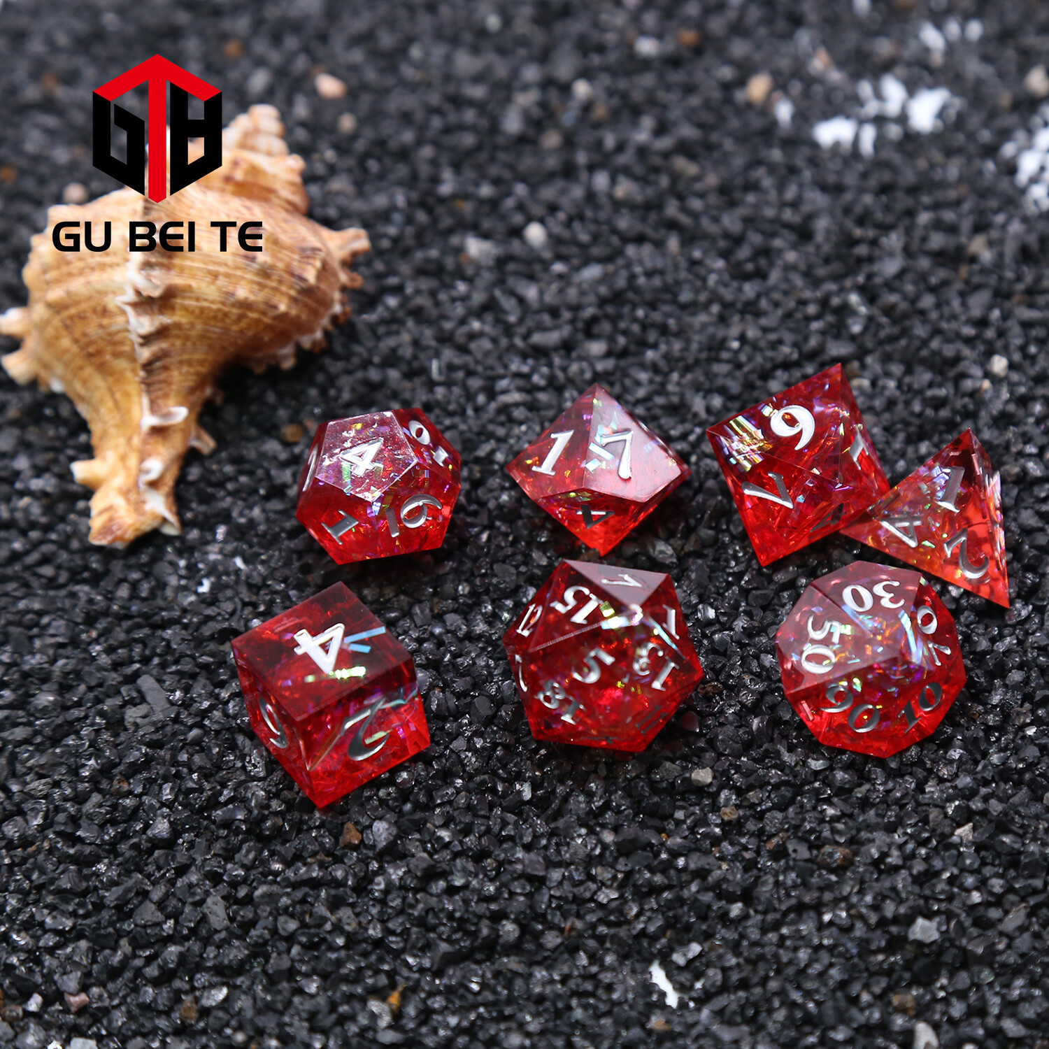 7Pcs DND Dice Set Resin Red Polyhedral Dice D4 D6 D8 D10 D10 D10 D% for Rpg D&D