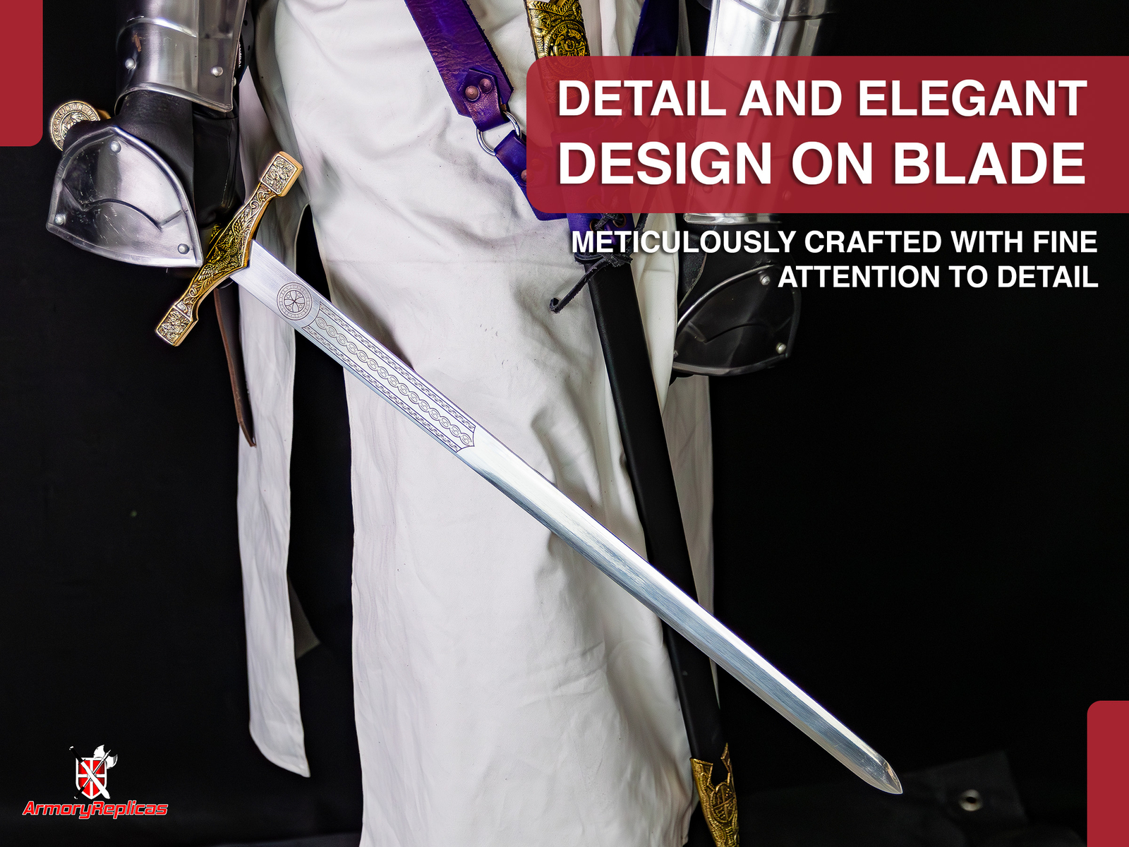 King Arthur Excalibur Longsword - Replica Medieval Knights Sword Gold-Anodized