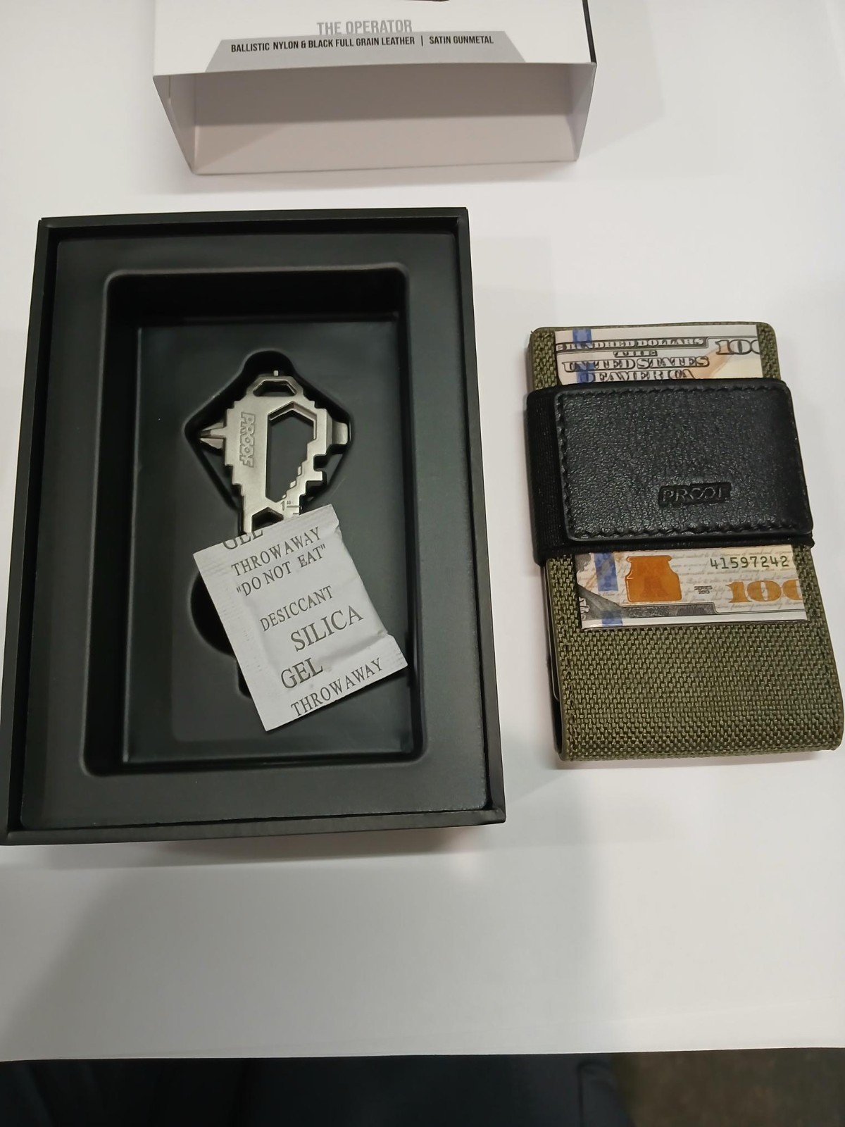 Proof wallet THE OPERATOR Ballistic Nylon & black grain leather- Satin gunmetal