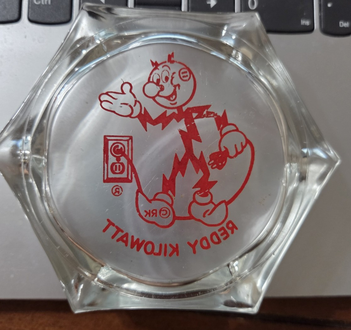 Vintage Reddy Kilowatt Hexagon Glass Ashtray