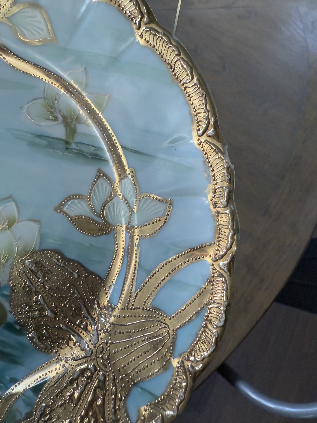 Vintage Hand Painted Nippon Water Lily Heavily Beaded Raised Gold Gild Plate