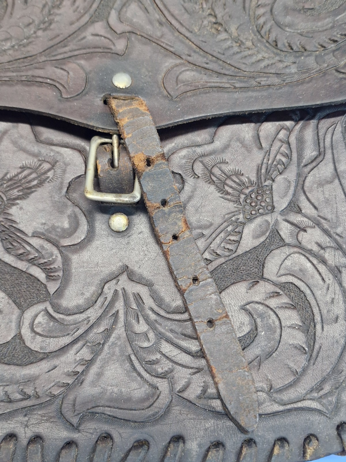 Vintage Tooled Leather Saddle Bags Motorcycle Saddlebag Set Floral Western