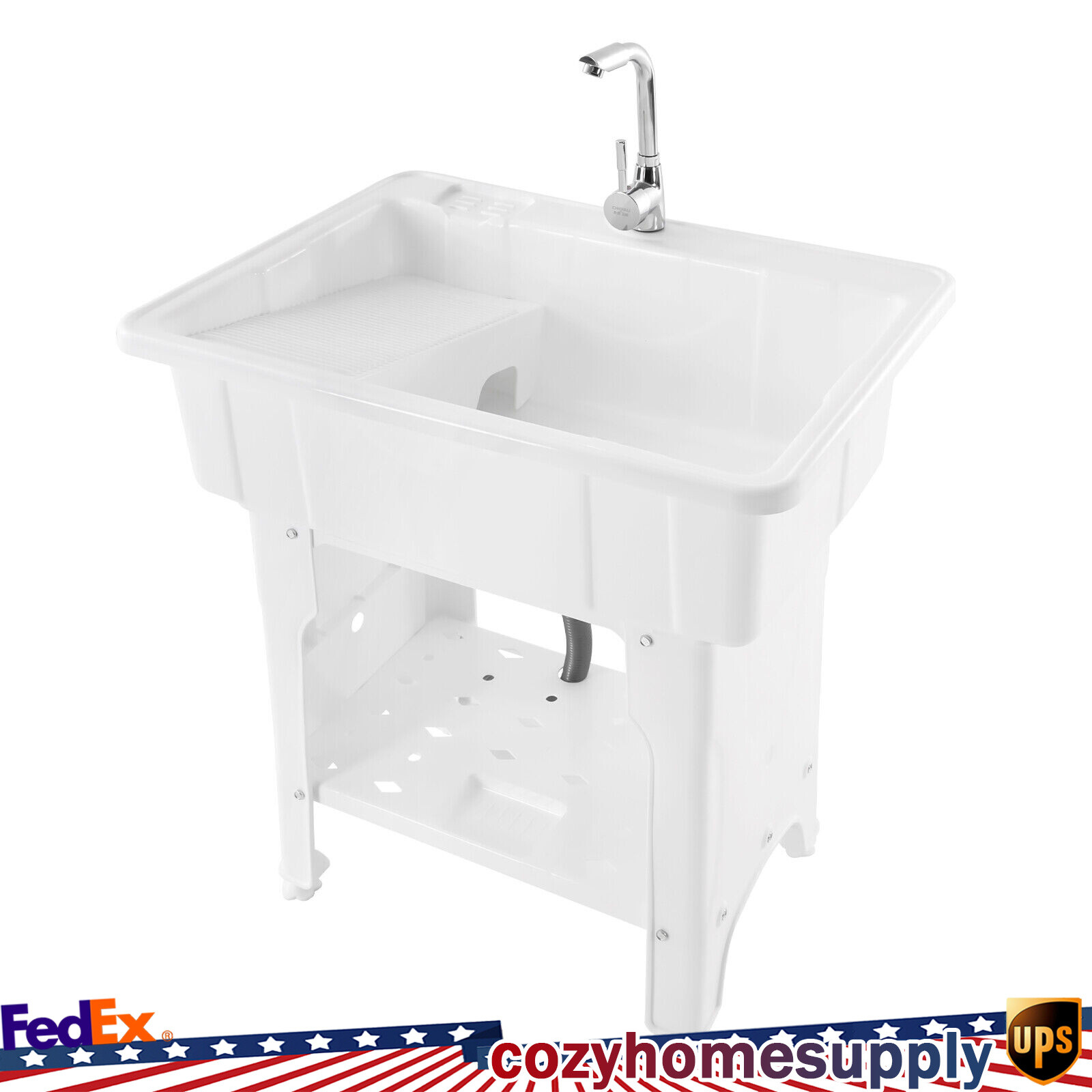 Utility Sink Laundry Tub with Faucet & Basement for Laundry Room Garage or Shop