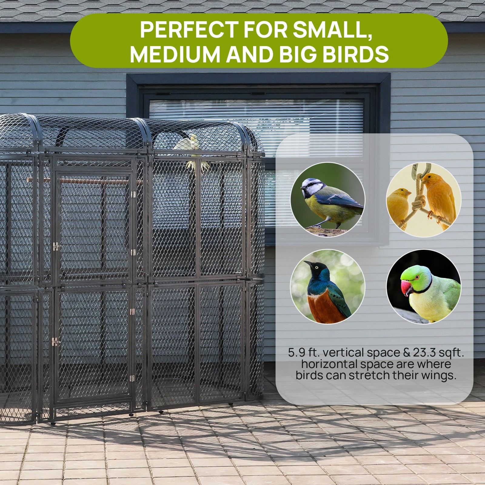 Large Walk-in Silver Flight Bird Cage Aviary Parrot Macaw Finch Metal Aviary