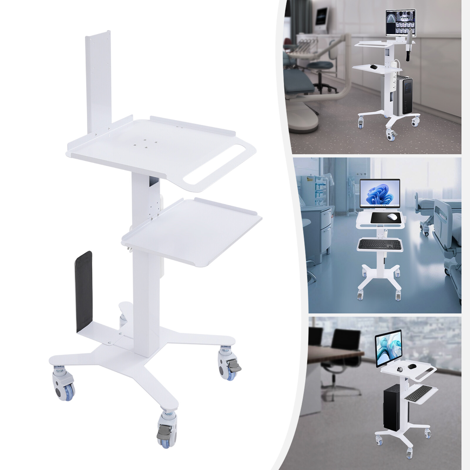 Adjustable Rolling Computer Cart for Home, Office & Medical Use