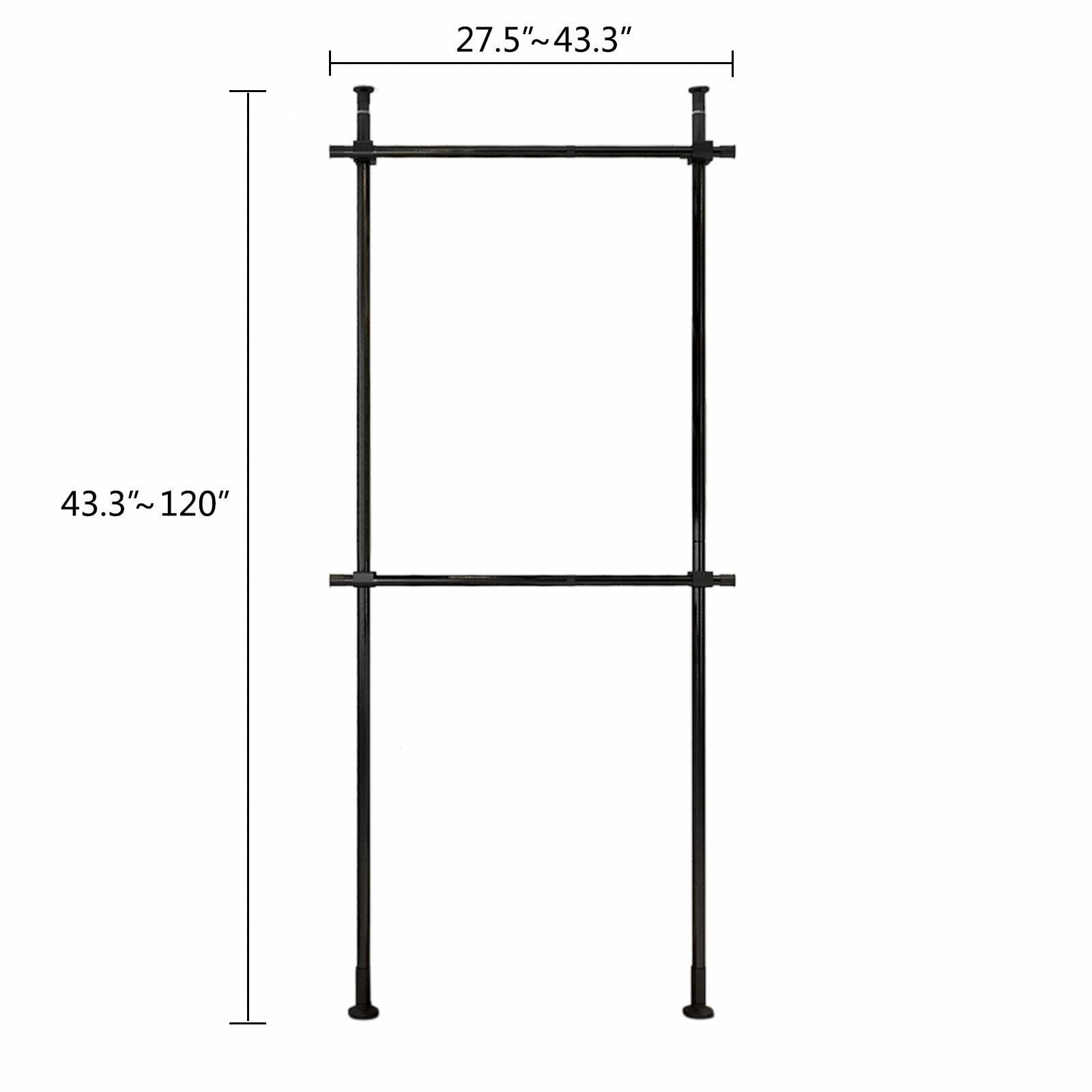 2 Tier Clothes Storage Hanger Organizer Ceiling Top & Floor Metal Closet Garm...