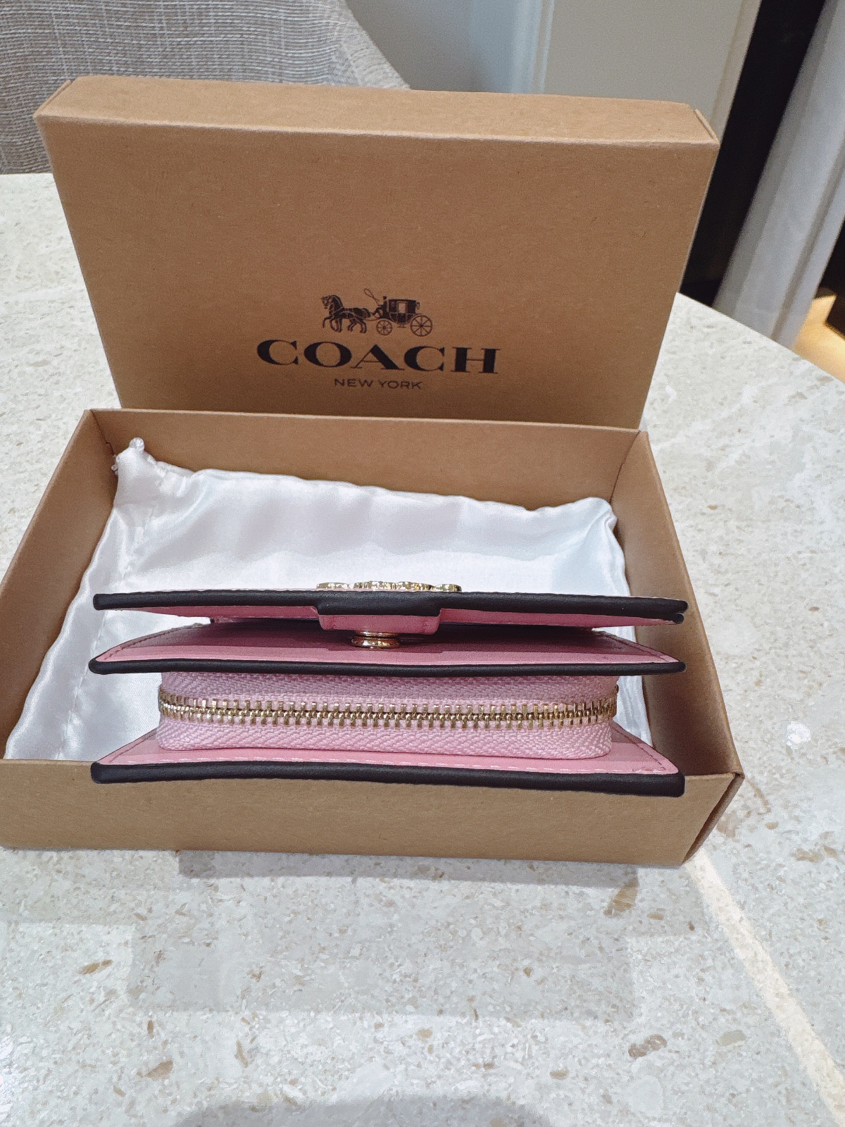 New Coach khaki / Snap CBN32 Wallet In Signature Canvas in Powder Pink