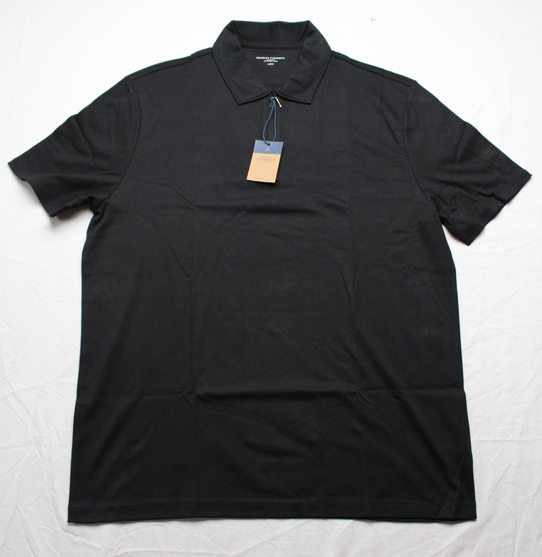 Charles Tyrwhitt Men's Short Sleeve Zip Jersey Polo Black - Assorted Sizes NWT