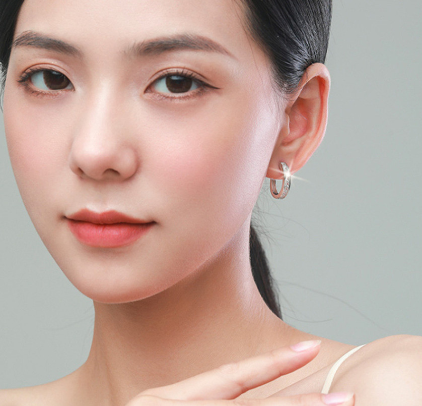 925 Sterling Silver Plated Square Cz Huggie Hoop Earrings 16mm Women Men PE28