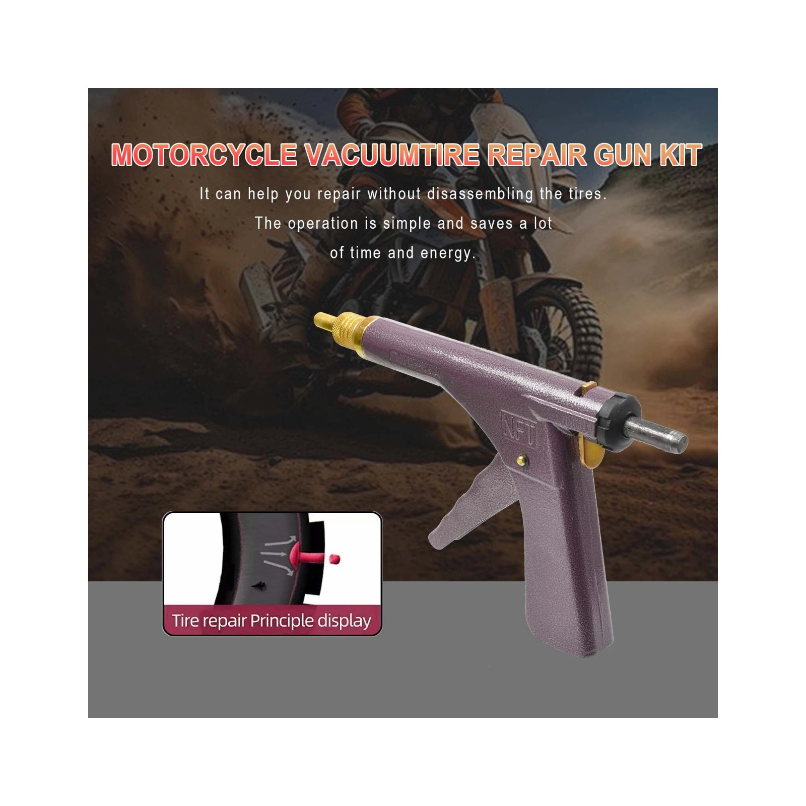 Tubeless Tire Gun Puncture Repair Kit Tire Patch Tool with Mushroom Plug Nozzle