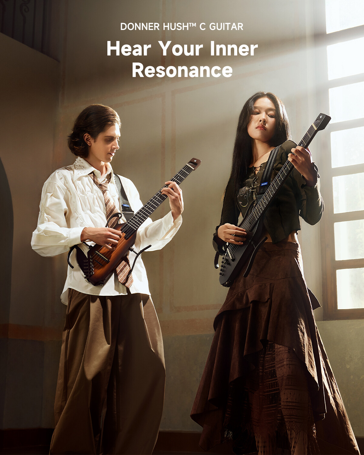 🎸 Donner HUSH C Classical Acoustic Electric Guitar Headless Guitar Bundle