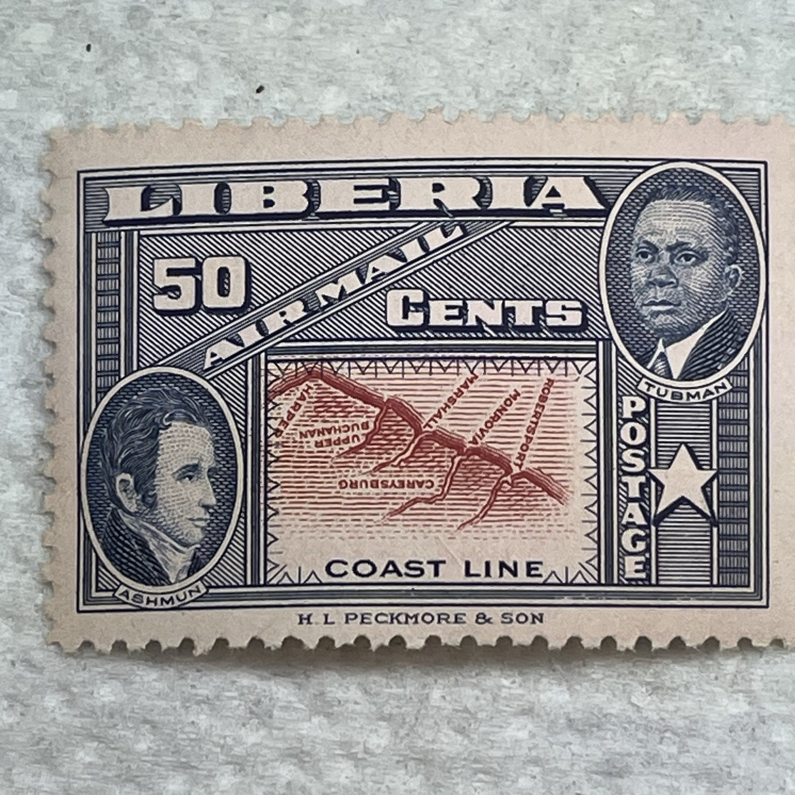 Postage Stamps Liberia 25,50 cents "Inverted Center" 1952 Airmail Map series