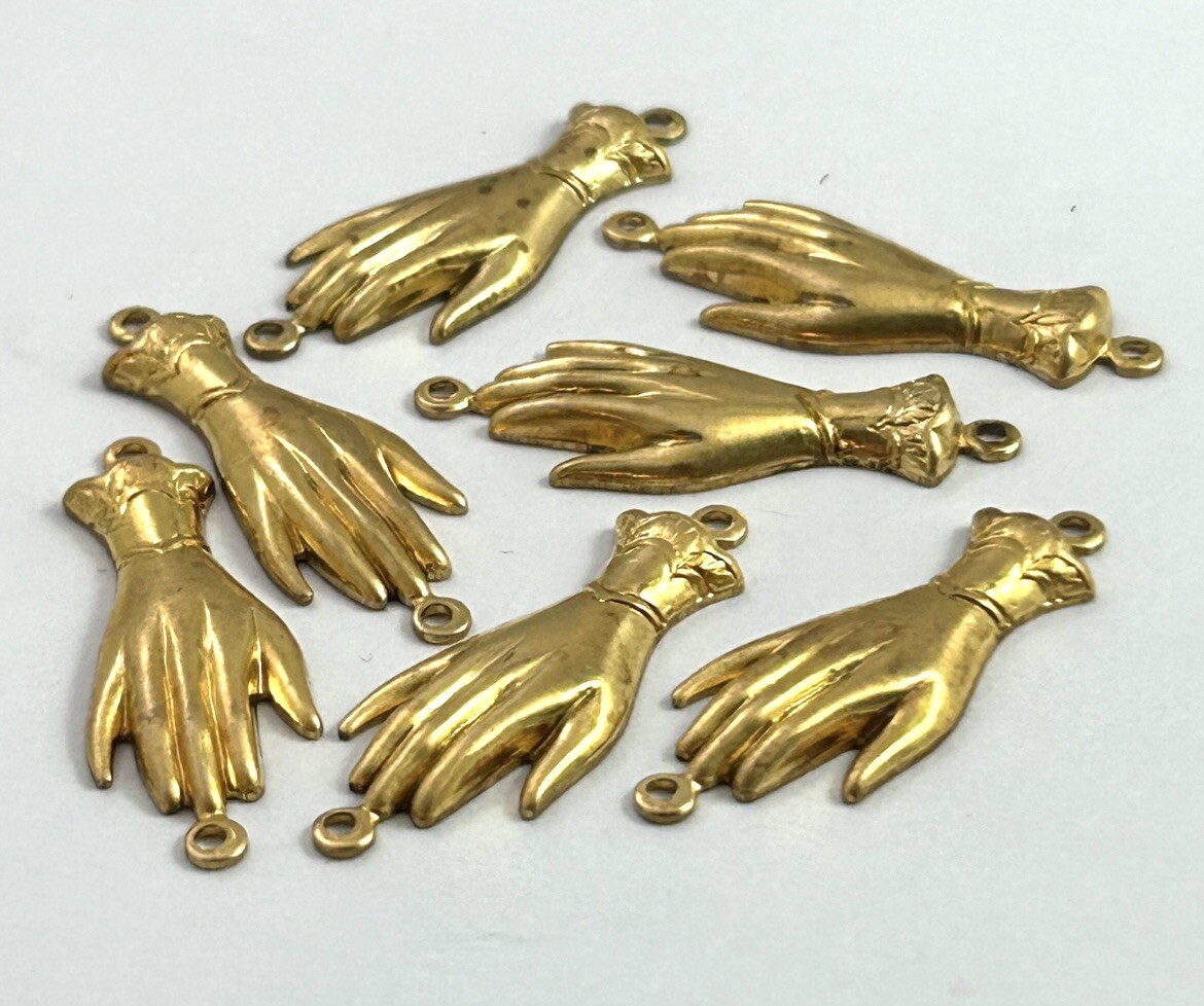 Vintage Connectors Lot Victorian Woman Hand Brass Stampings Jewelry Making Craft