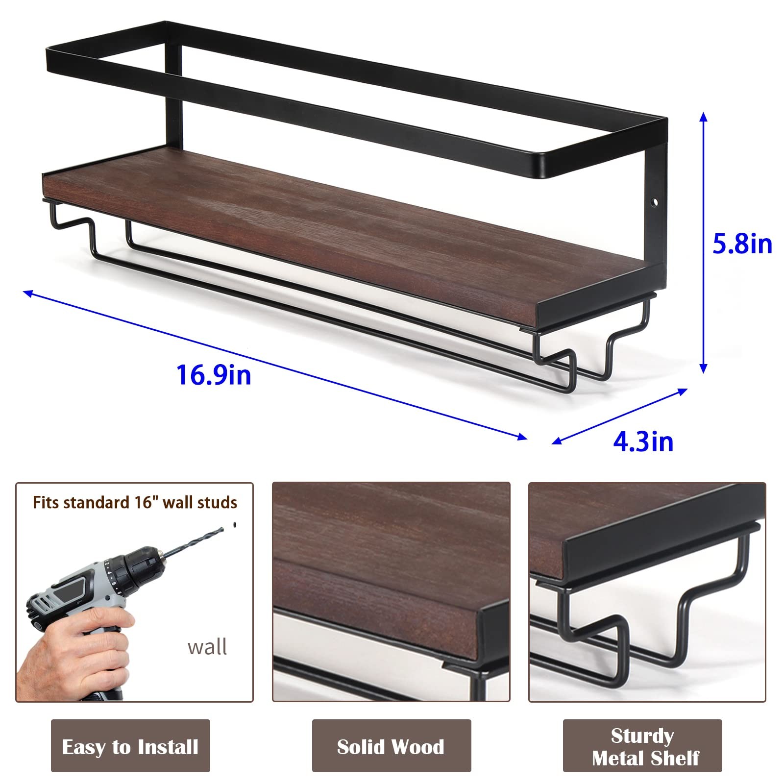 2 Pack Wall Mounted Wine Rack With Stemware Hanger Wall Mounted Wine Glass Rack