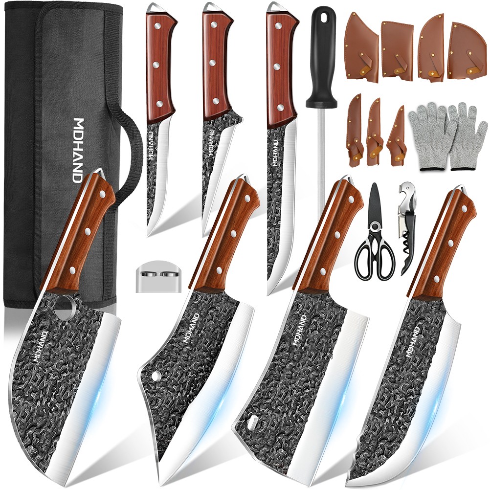 14PCS Butcher Knife Set, Chef Knife Set with Bag Hand Forged Kitchen Knife Set
